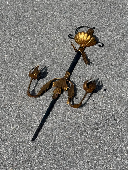 Large Antique Florentine Sword Italian Gold Gilt Metal Wall Sconce