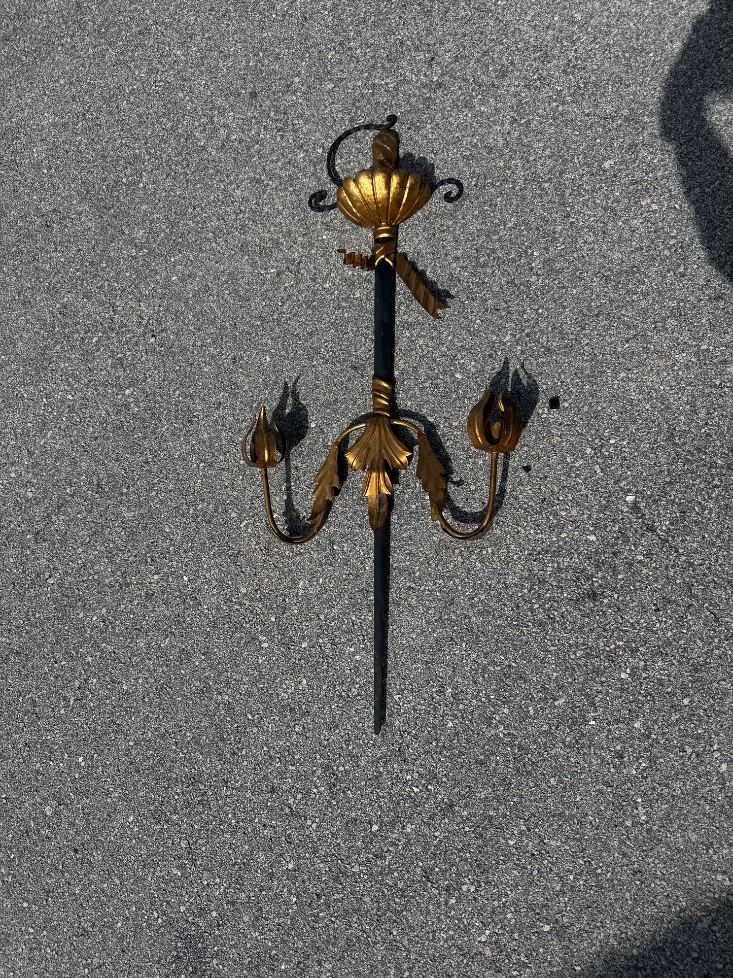 Large Antique Florentine Sword Italian Gold Gilt Metal Wall Sconce