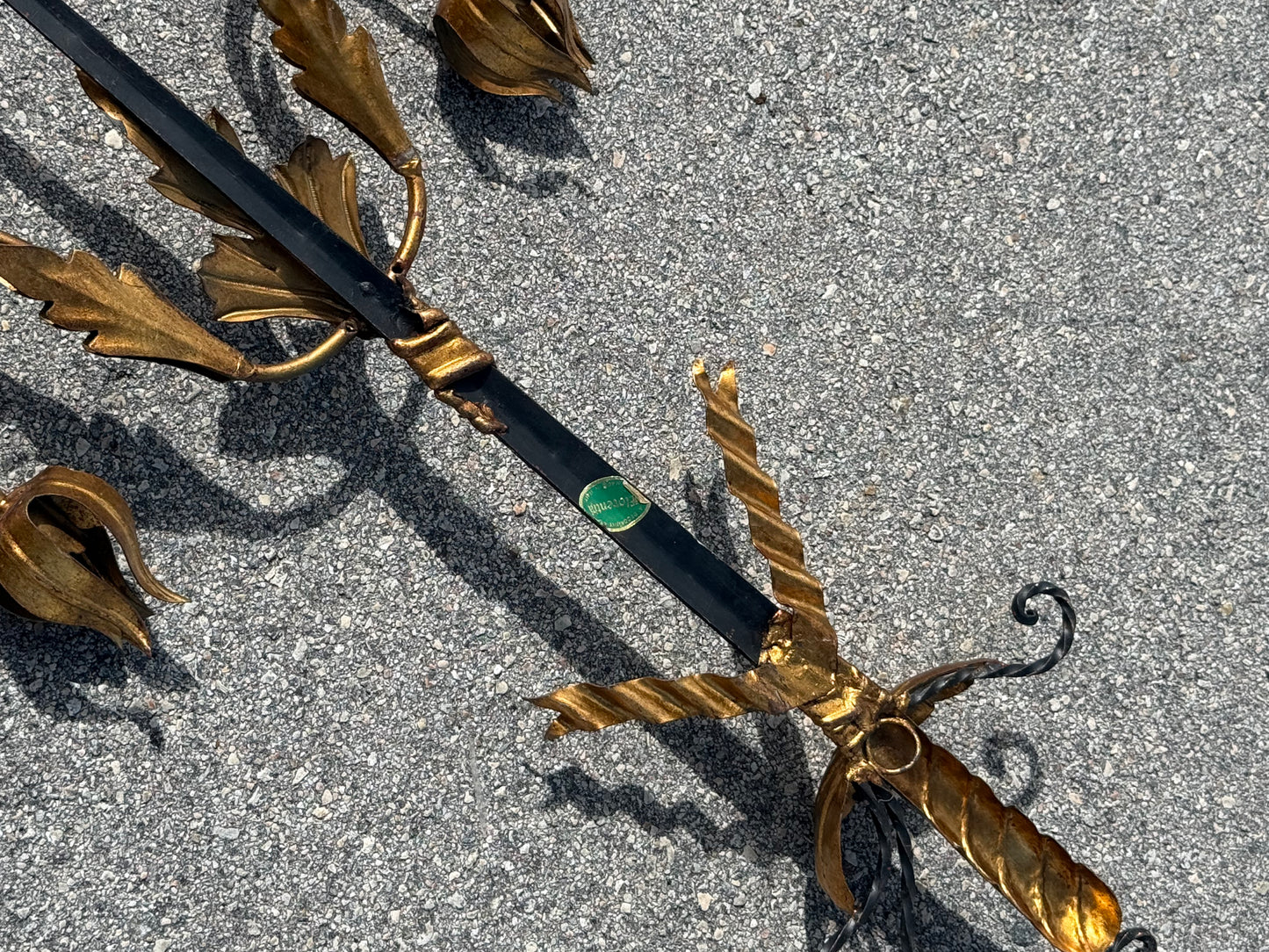 Large Antique Florentine Sword Italian Gold Gilt Metal Wall Sconce