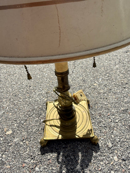 Vintage pair french country brass lamps with original tole painted shades