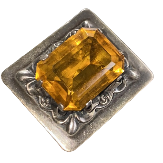 signed mexican sterling silver pin with yellow stone