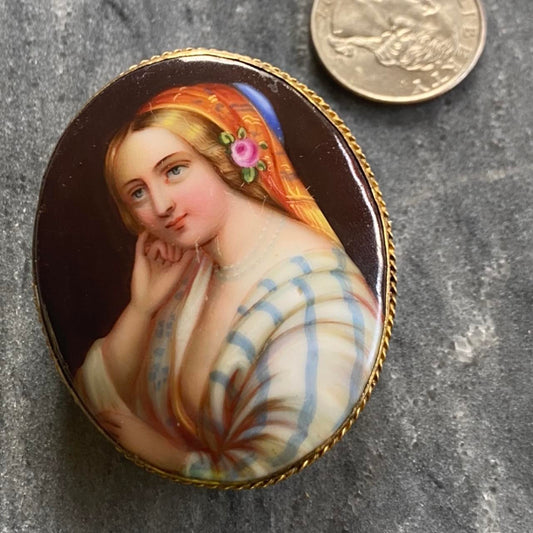 19th century handpainted porcelain pin