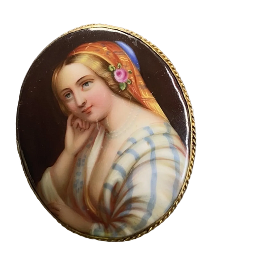 19th century handpainted porcelain pin