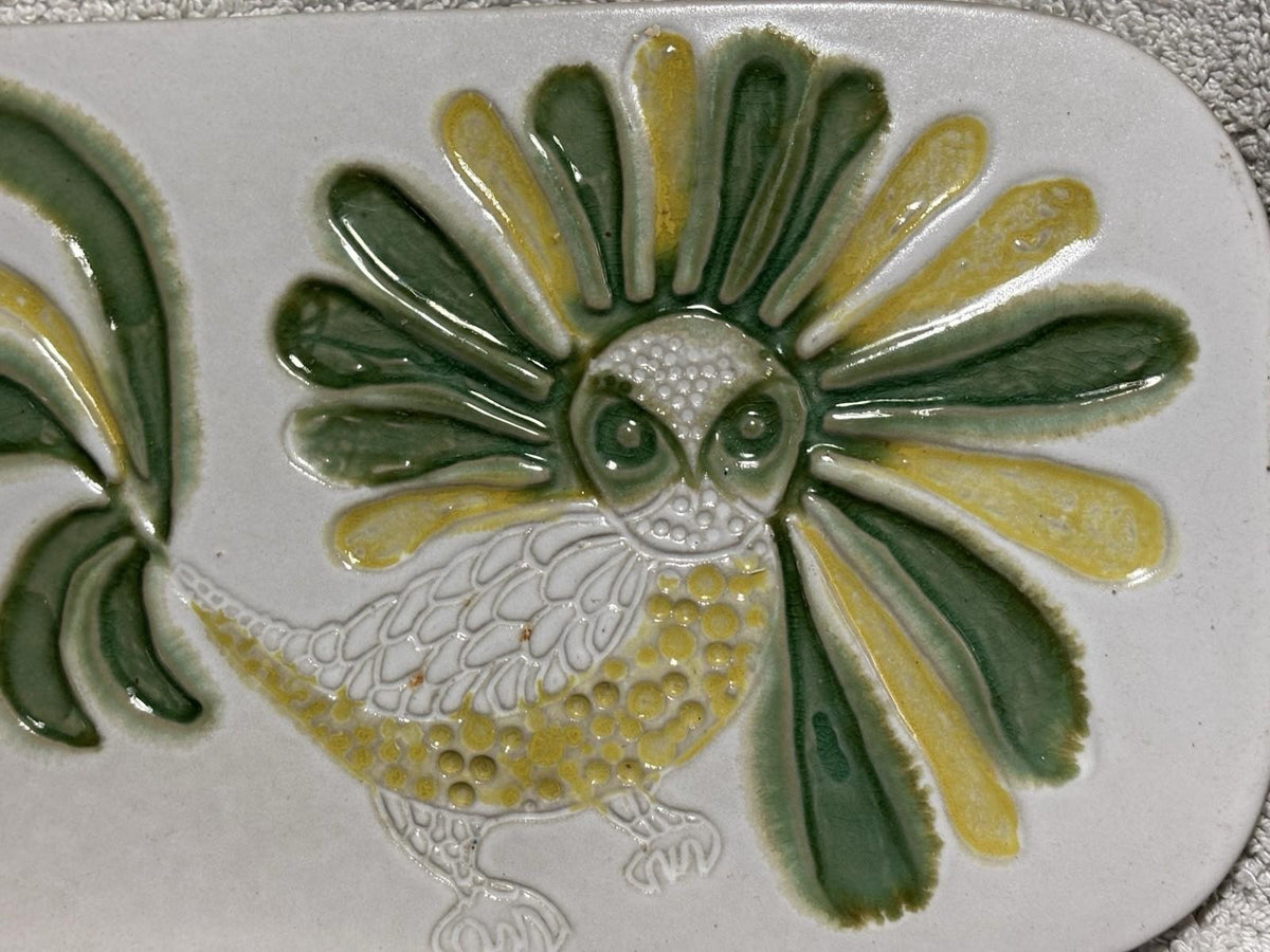 Vintage 1960s Crazy Rooster Bennington Pottery Wall Plaque David Gil 11.5“x6“