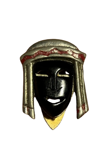Vintage 1930s Black Bakelite & Metal Dress Clip Egyptian Face Art Deco 1“ Long
