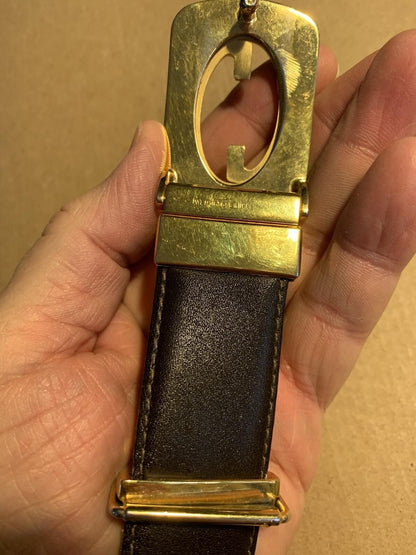 Vintage Woman’s Gucci Belt Brown Gold GG Logo Buckle 22”-27”