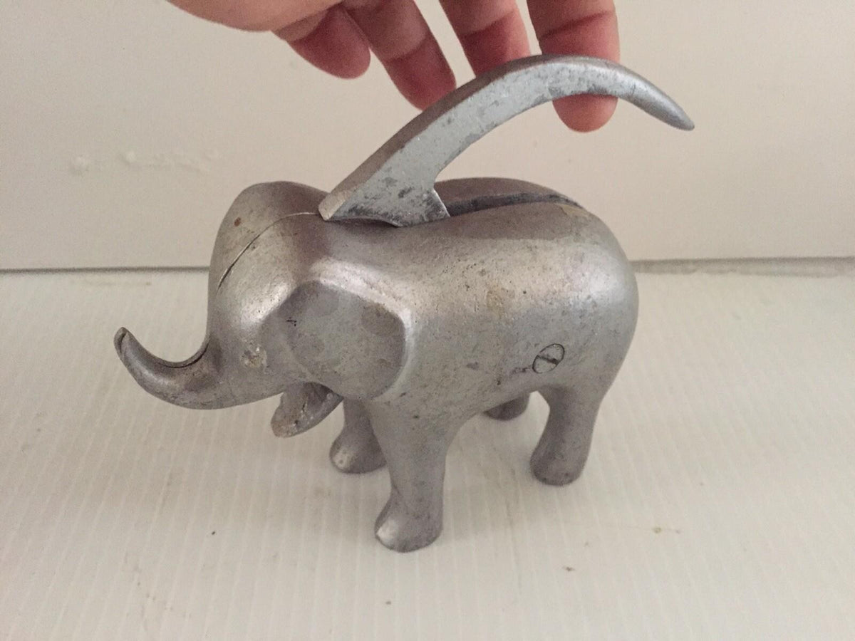 Vintage Cast Aluminum Elephant Figural Nut Cracker 6 1/2” Long 4 1/4” Tall