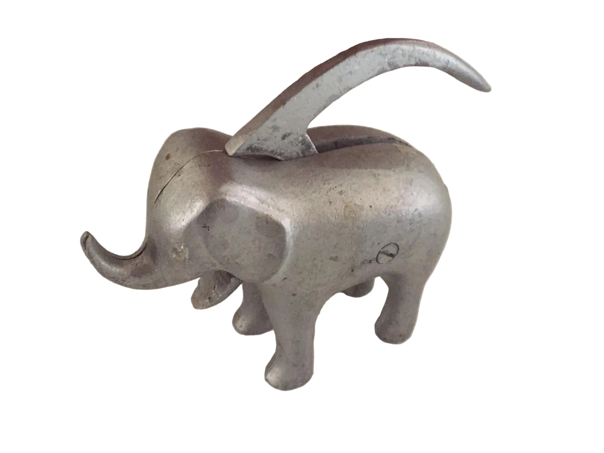 Vintage Cast Aluminum Elephant Figural Nut Cracker 6 1/2” Long 4 1/4” Tall