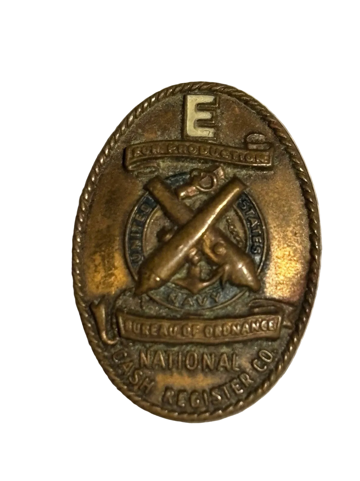 WWII Navy E Production Award National Cash Register Co. Pin Bureau of Ordnance