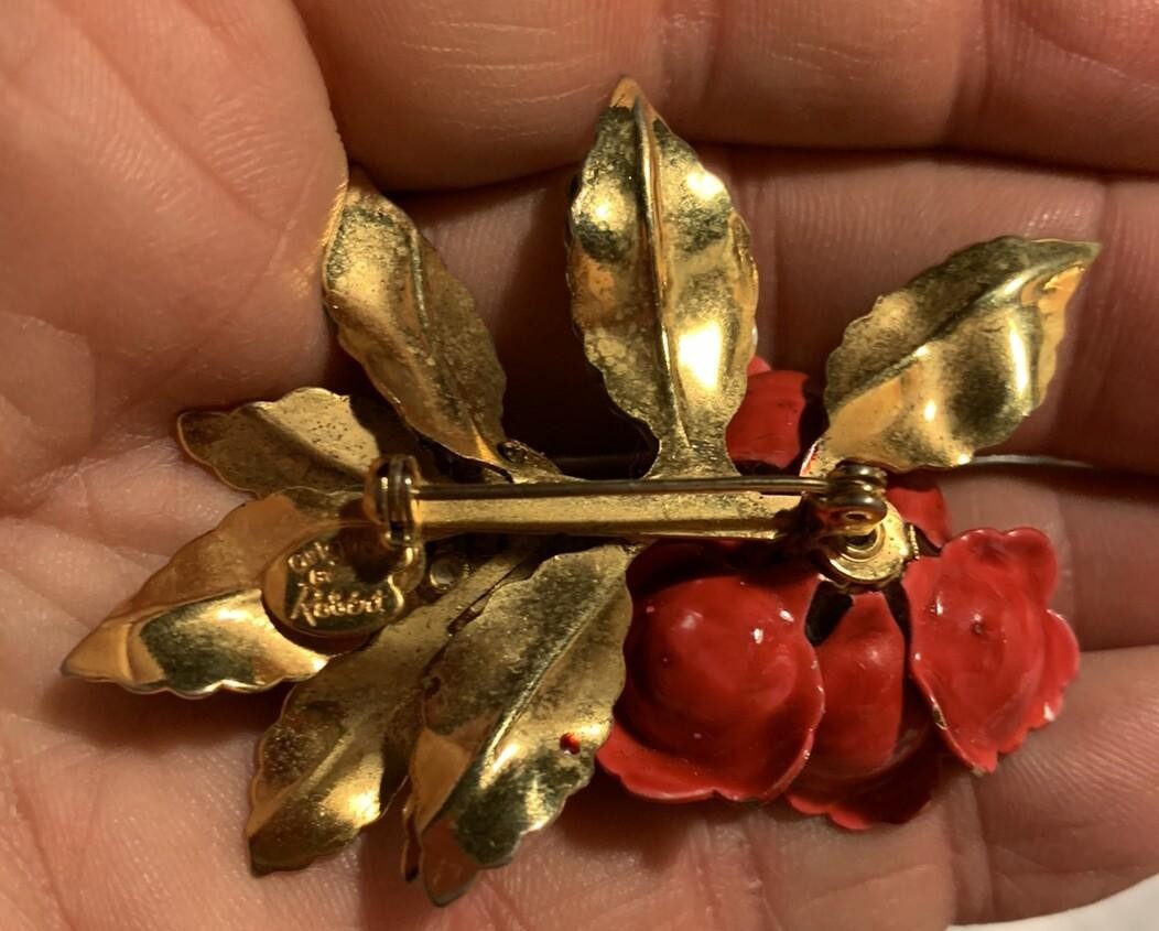Vintage Original by Robert enamel flower / Rose brooch signed 2 1/2” Long