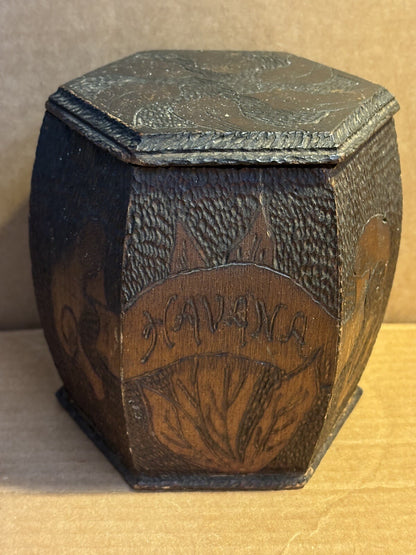 Antique 1908 Pyrography Tobacco Box Havana Cigars 6“ Signed Dated