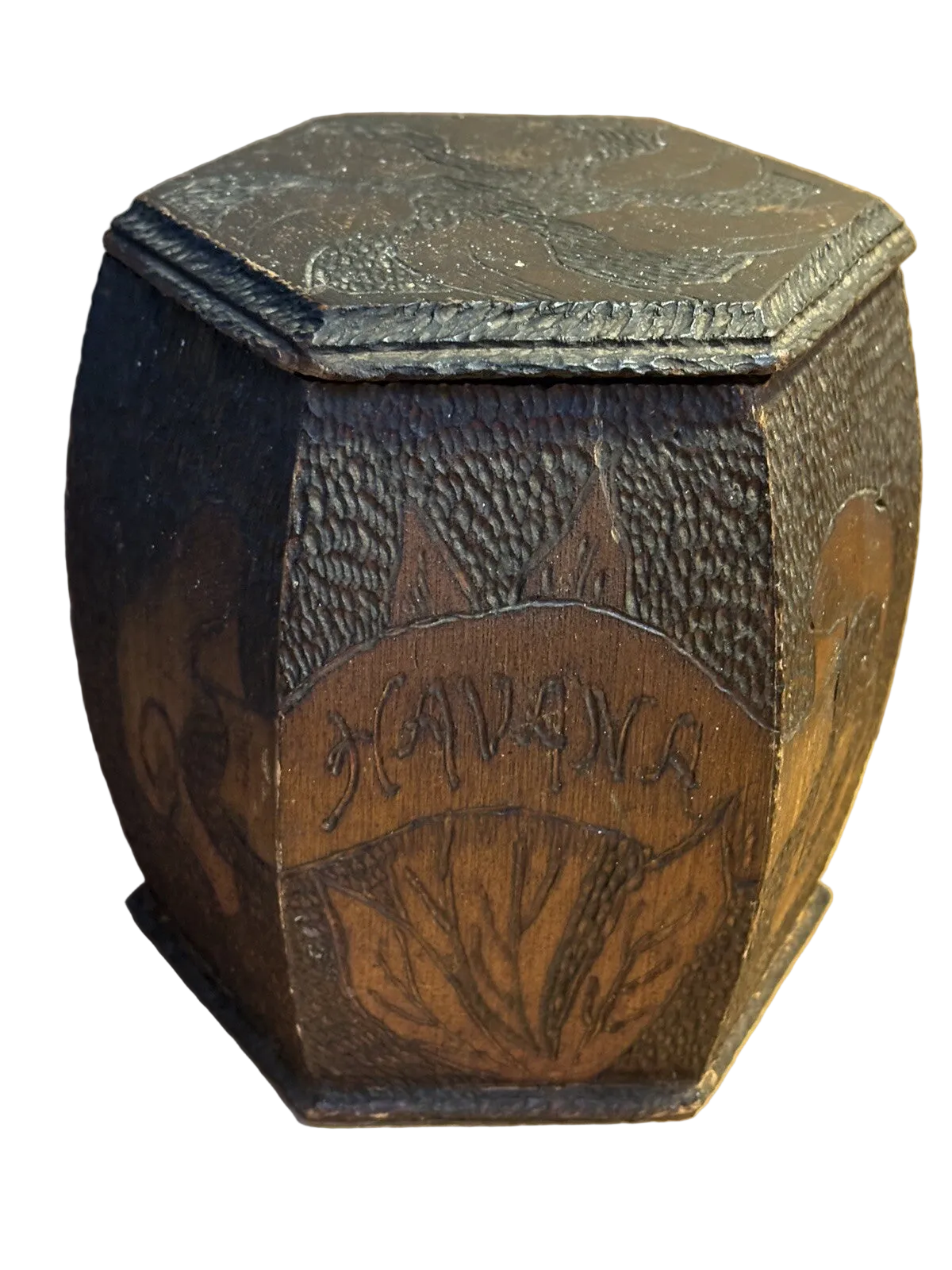 Antique 1908 Pyrography Tobacco Box Havana Cigars 6“ Signed Dated