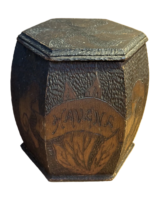 Antique 1908 Pyrography Tobacco Box Havana Cigars 6“ Signed Dated