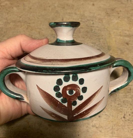 Vintage 60s Robert Picault Pottery Lidded Vessel Signed Made In France