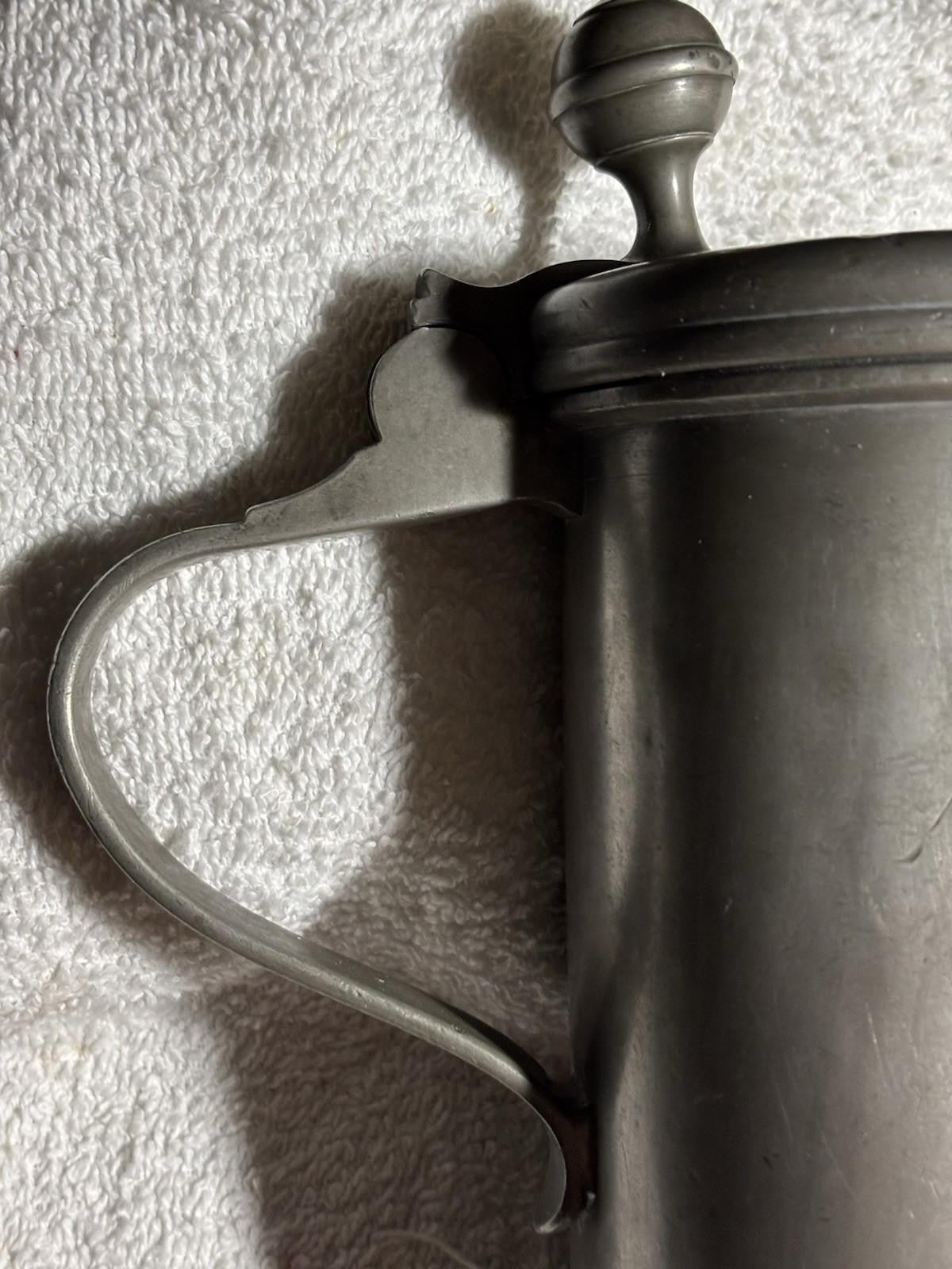 Antique 1816 Pewter Lidded Tankard w/ Makers Mark 8.25” Tall