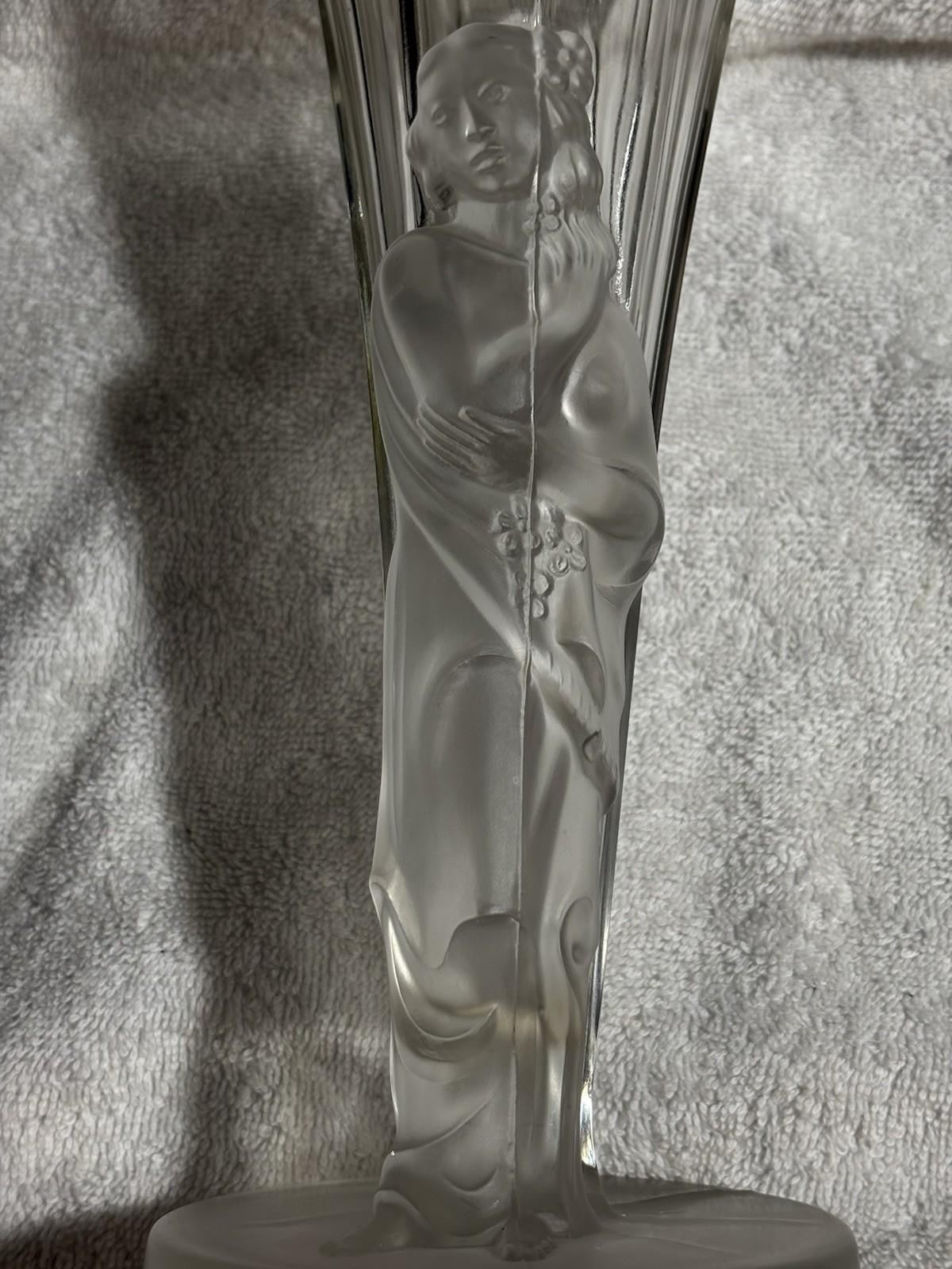 Vintage Art Deco Czech Frosted Glass Exotic Lady Vase 9.75” Tall