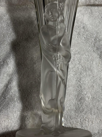 Vintage Art Deco Czech Frosted Glass Exotic Lady Vase 9.75” Tall