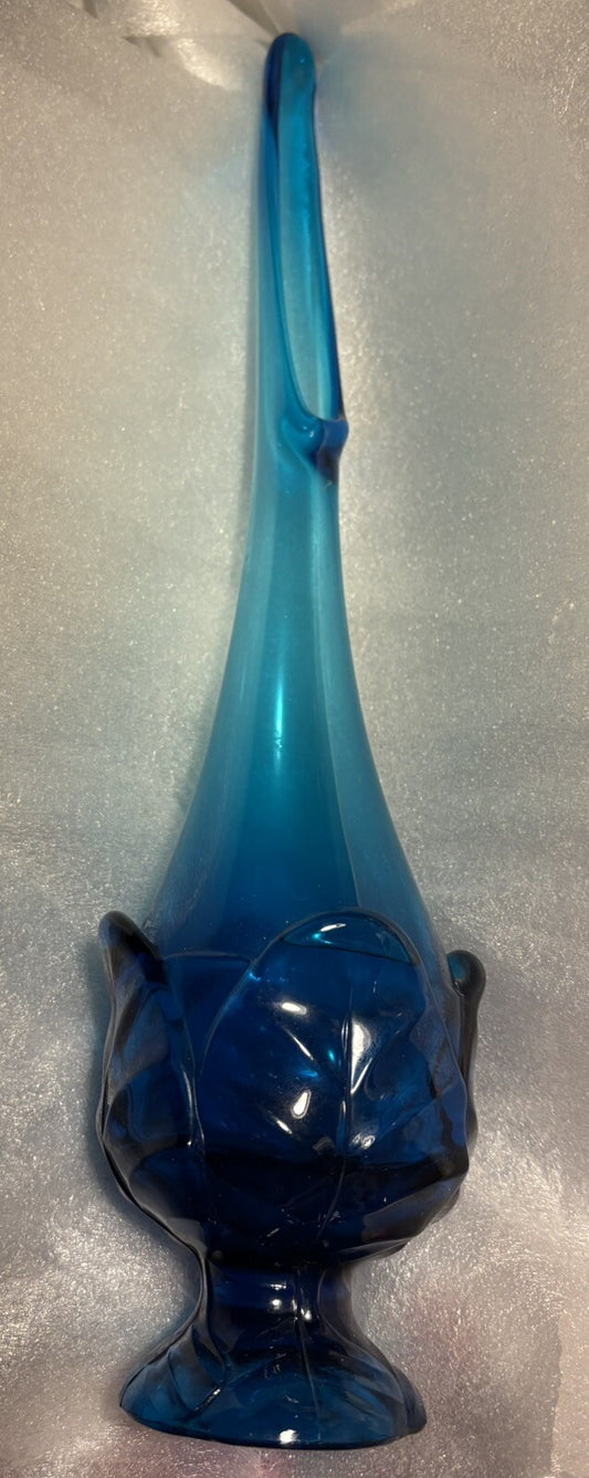 Vintage VIKING Glass EPIC Cabbage LEAF 13.5“ SWUNG VASE Blunique BLUE Color MCM