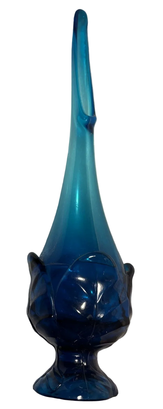 Vintage VIKING Glass EPIC Cabbage LEAF 13.5“ SWUNG VASE Blunique BLUE Color MCM