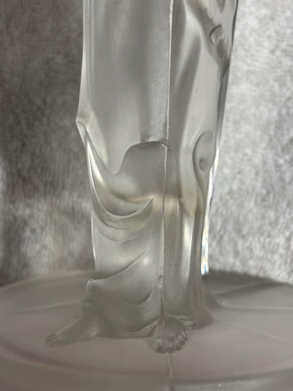 Vintage Art Deco Czech Frosted Glass Exotic Lady Vase 9.75” Tall
