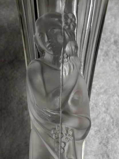 Vintage Art Deco Czech Frosted Glass Exotic Lady Vase 9.75” Tall
