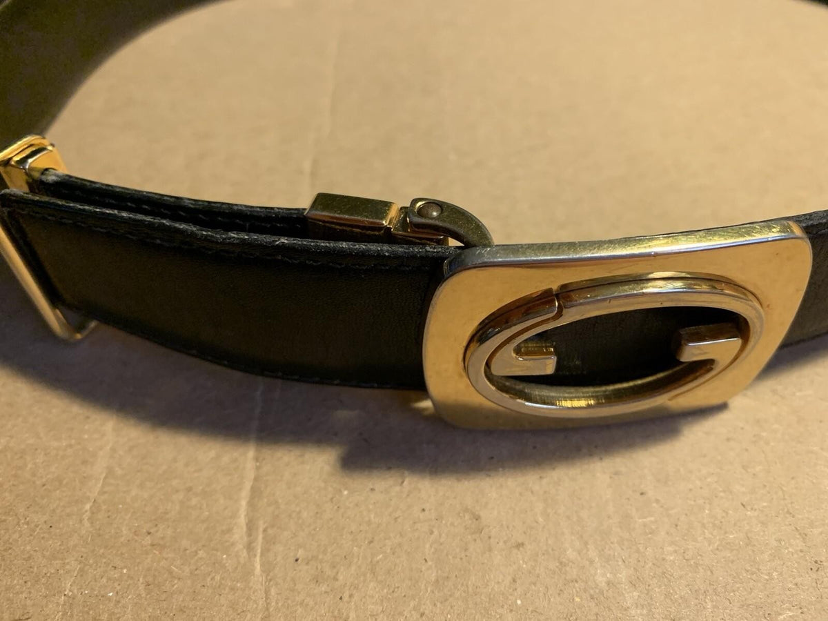Vintage Woman’s Gucci Belt Brown Gold GG Logo Buckle 22”-27”