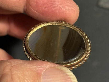 19th Century Victorian Translucent Banded Agate Gold Filled Brooch C Clasp