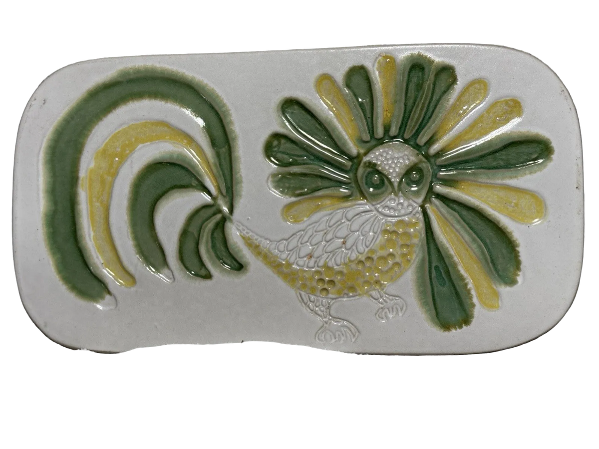 Vintage 1960s Crazy Rooster Bennington Pottery Wall Plaque David Gil 11.5“x6“