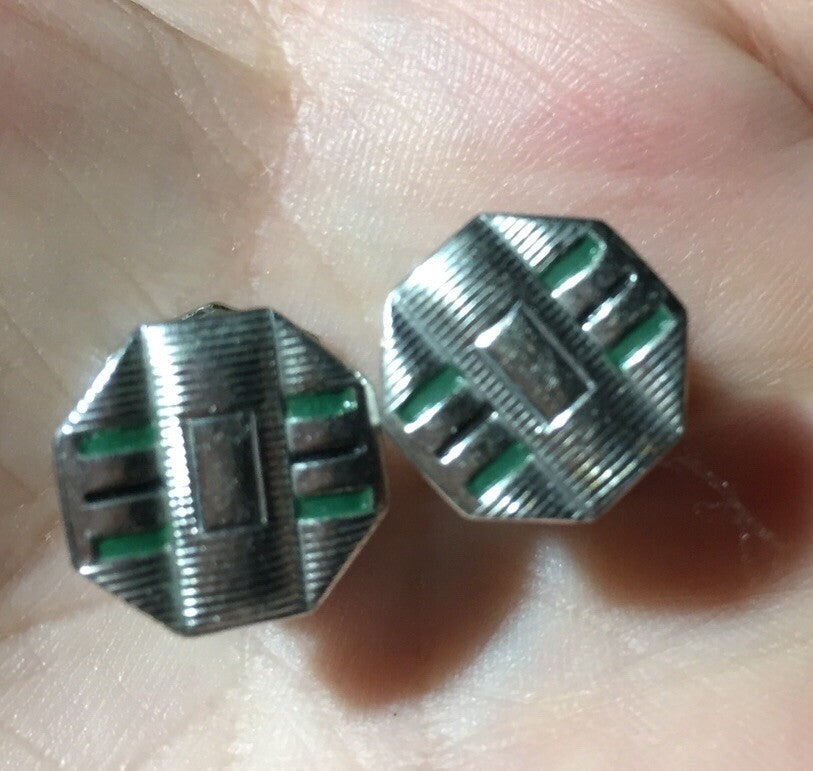 Vintage Art Deco Snap Cuff Links  Cufflinks Kum-a-part Green Black 1920s 1930s