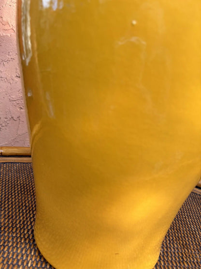 19” Vintage Chinese Vase Egg Yolk Yellow Glaze Apocryphal Blue 6 Character Mark