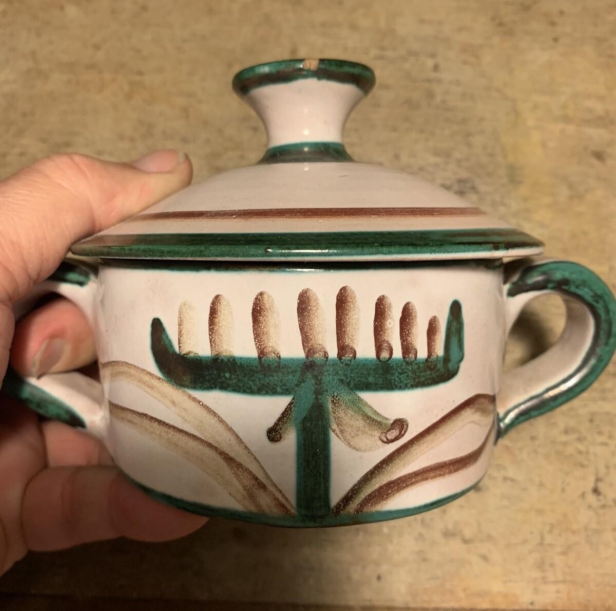 Vintage 60s Robert Picault Pottery Lidded Vessel Signed Made In France