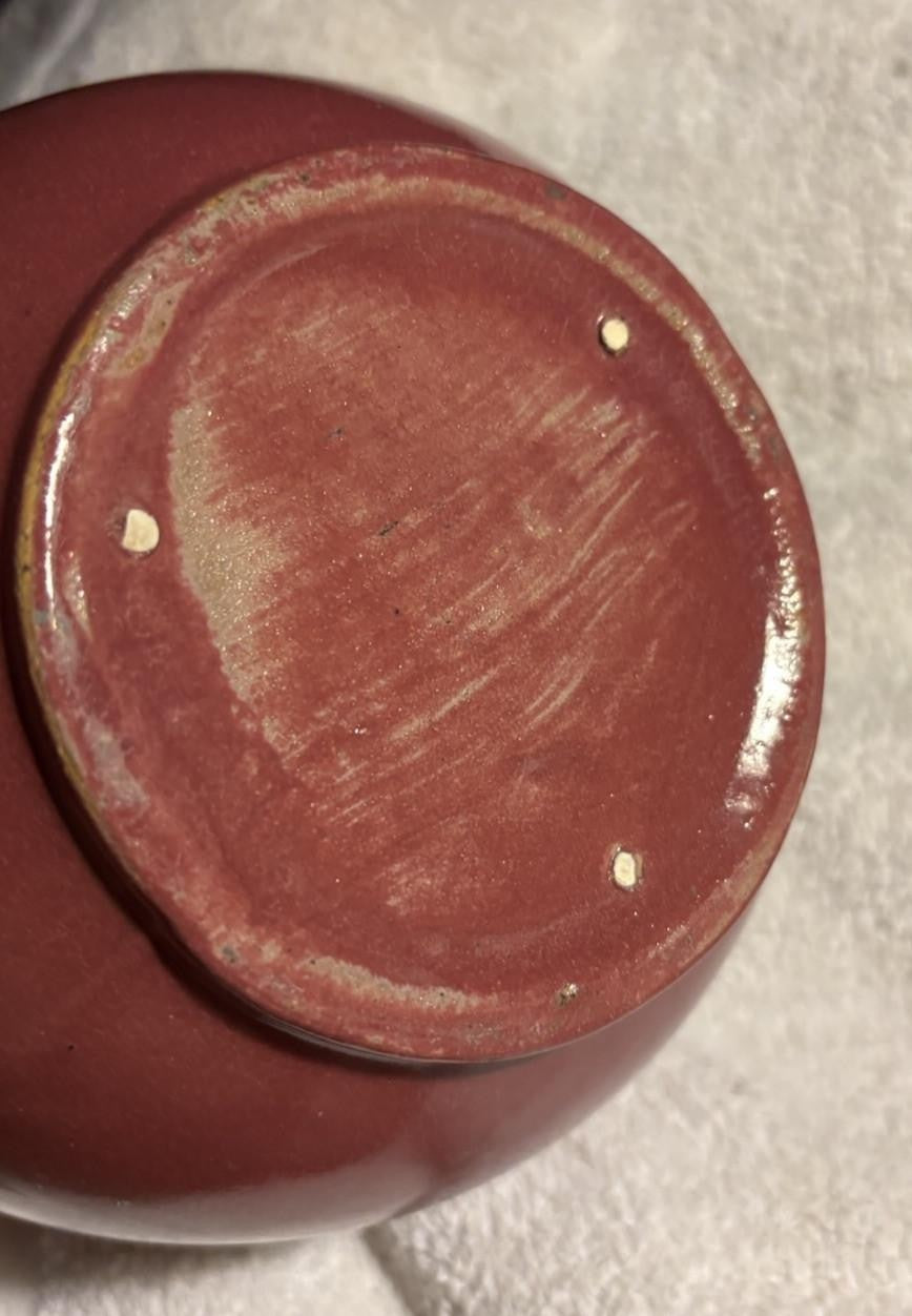 Zanesville Stoneware Company  1930s Vintage Pottery Maroon Vase 827 6” Tall