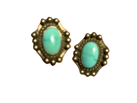 Vintage Native American Turquoise and Sterling Silver Earrings Screw Back 3/4”