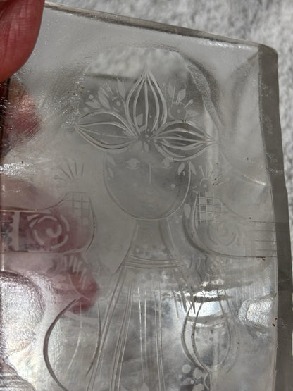 Rosenthal Germany Studio Linie Bjorn Wiinblad Carved  Engraved Glass Vase 8 7/8”