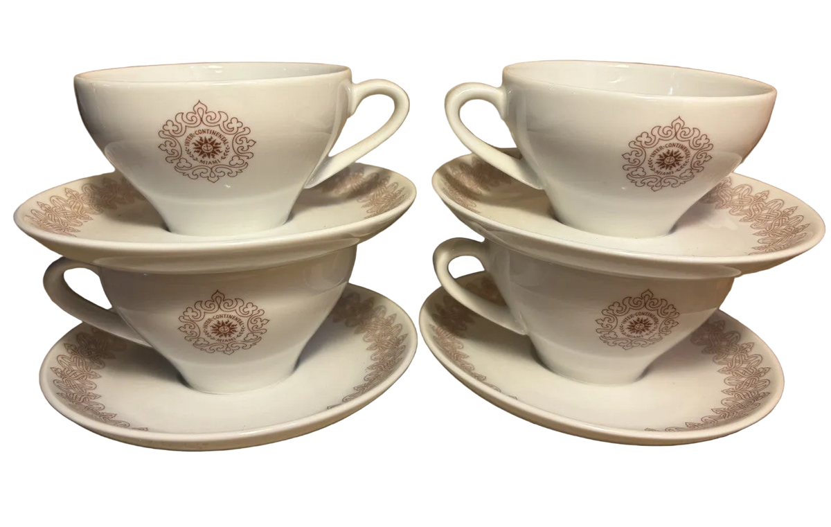 Vintage Set 4 Cups Saucers Hotel Inter Continental Miami Florida Bauscher Weiden