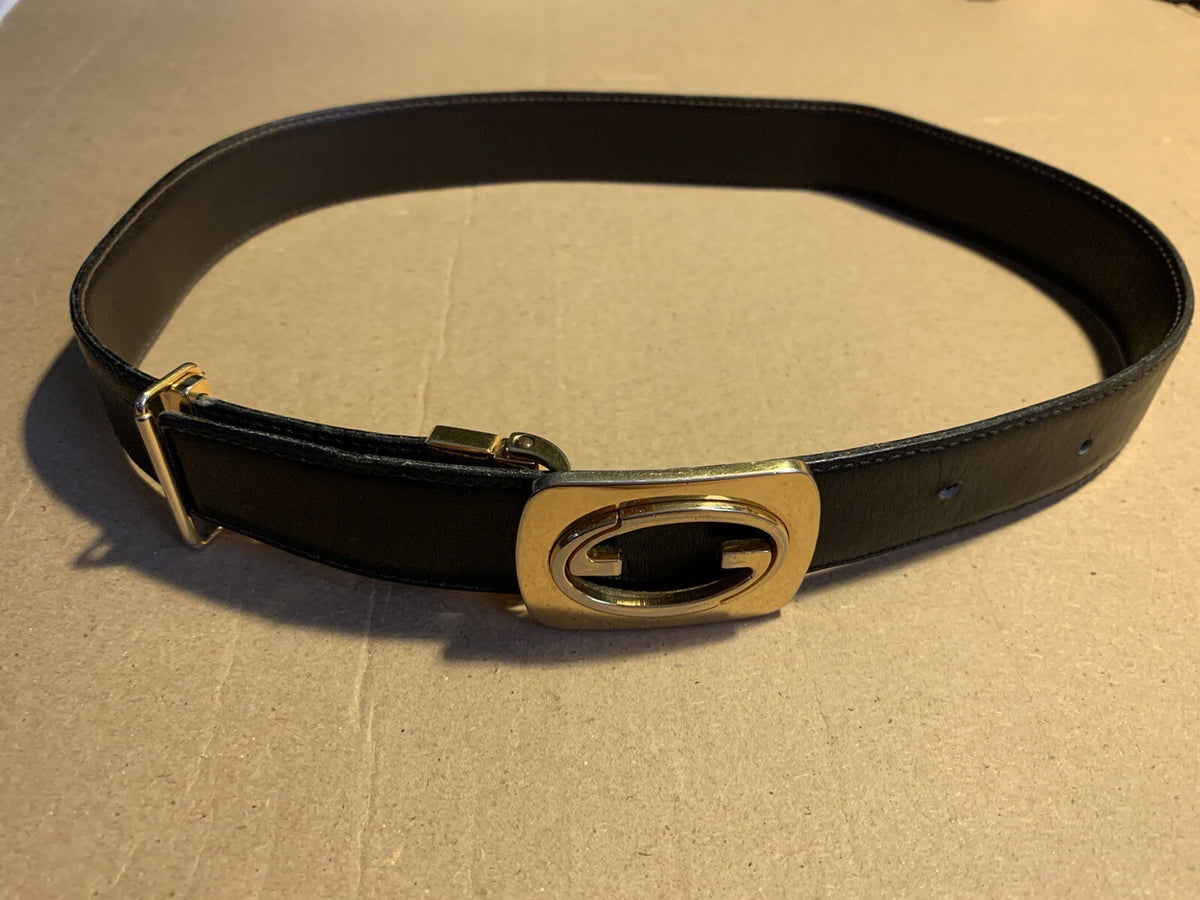 Vintage Woman’s Gucci Belt Brown Gold GG Logo Buckle 22”-27”