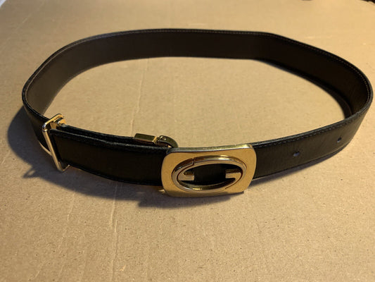 Vintage Woman’s Gucci Belt Brown Gold GG Logo Buckle 22”-27”