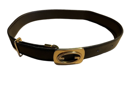 Vintage Woman’s Gucci Belt Brown Gold GG Logo Buckle 22”-27”