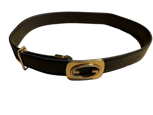 Vintage Woman’s Gucci Belt Brown Gold GG Logo Buckle 22”-27”