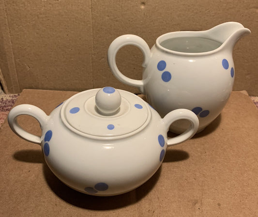Vintage Volkstedt Beyer & Bock German Porcelain Sugar and Creamer Polka Dot