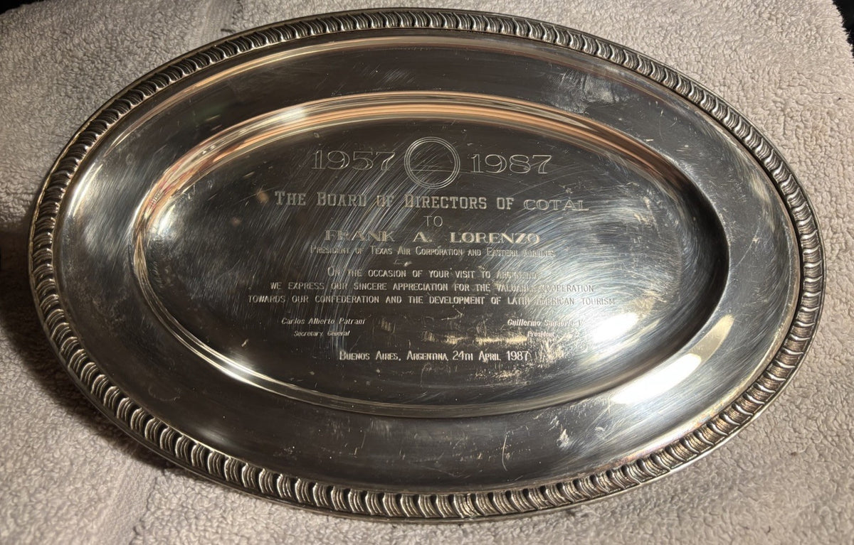 Vintage 1987 Eastern Airlines Frank Lorenzo Presentation Platter 11.5” Argentina