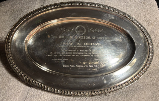 Vintage 1987 Eastern Airlines Frank Lorenzo Presentation Platter 11.5” Argentina