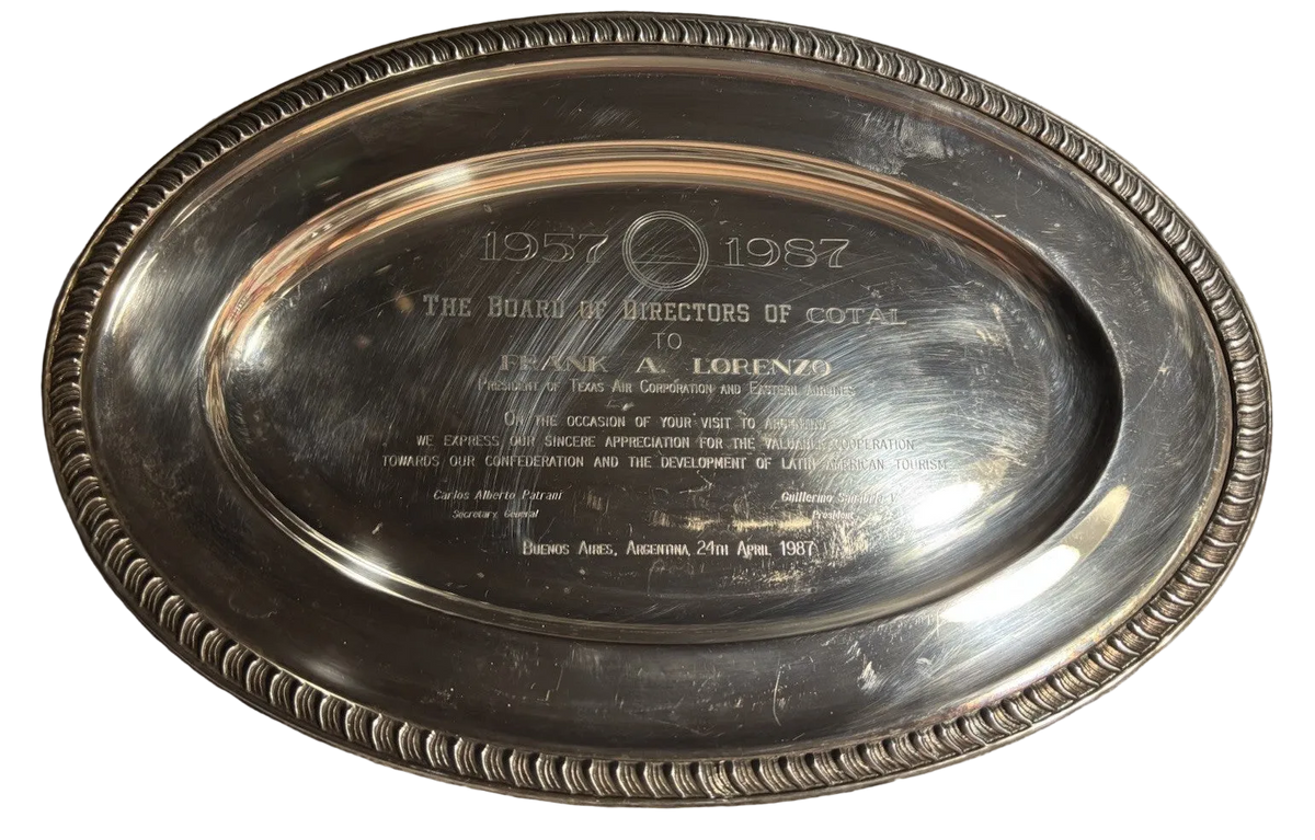 Vintage 1987 Eastern Airlines Frank Lorenzo Presentation Platter 11.5” Argentina