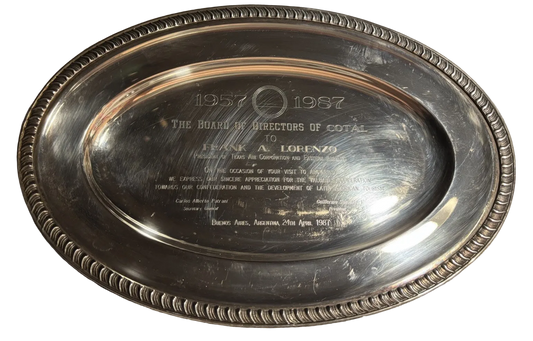 Vintage 1987 Eastern Airlines Frank Lorenzo Presentation Platter 11.5” Argentina