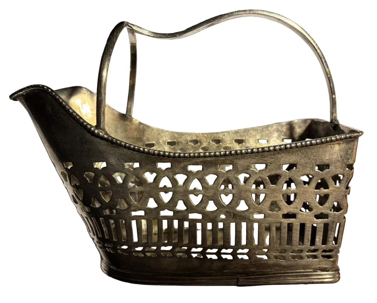 Antique 1920s  Silver Plate Pierced Wine Cradle Server
