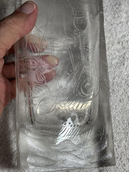 Rosenthal Germany Studio Linie Bjorn Wiinblad Carved  Engraved Glass Vase 8 7/8”