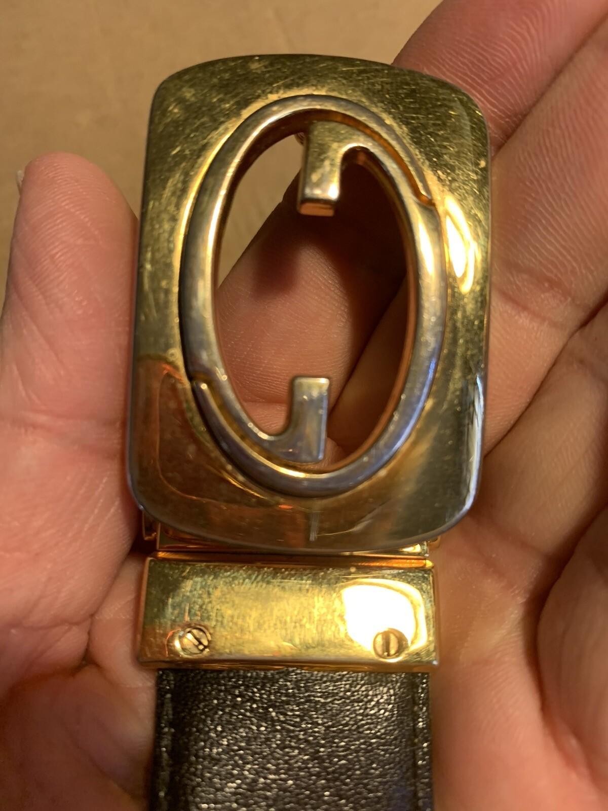 Vintage Woman’s Gucci Belt Brown Gold GG Logo Buckle 22”-27”