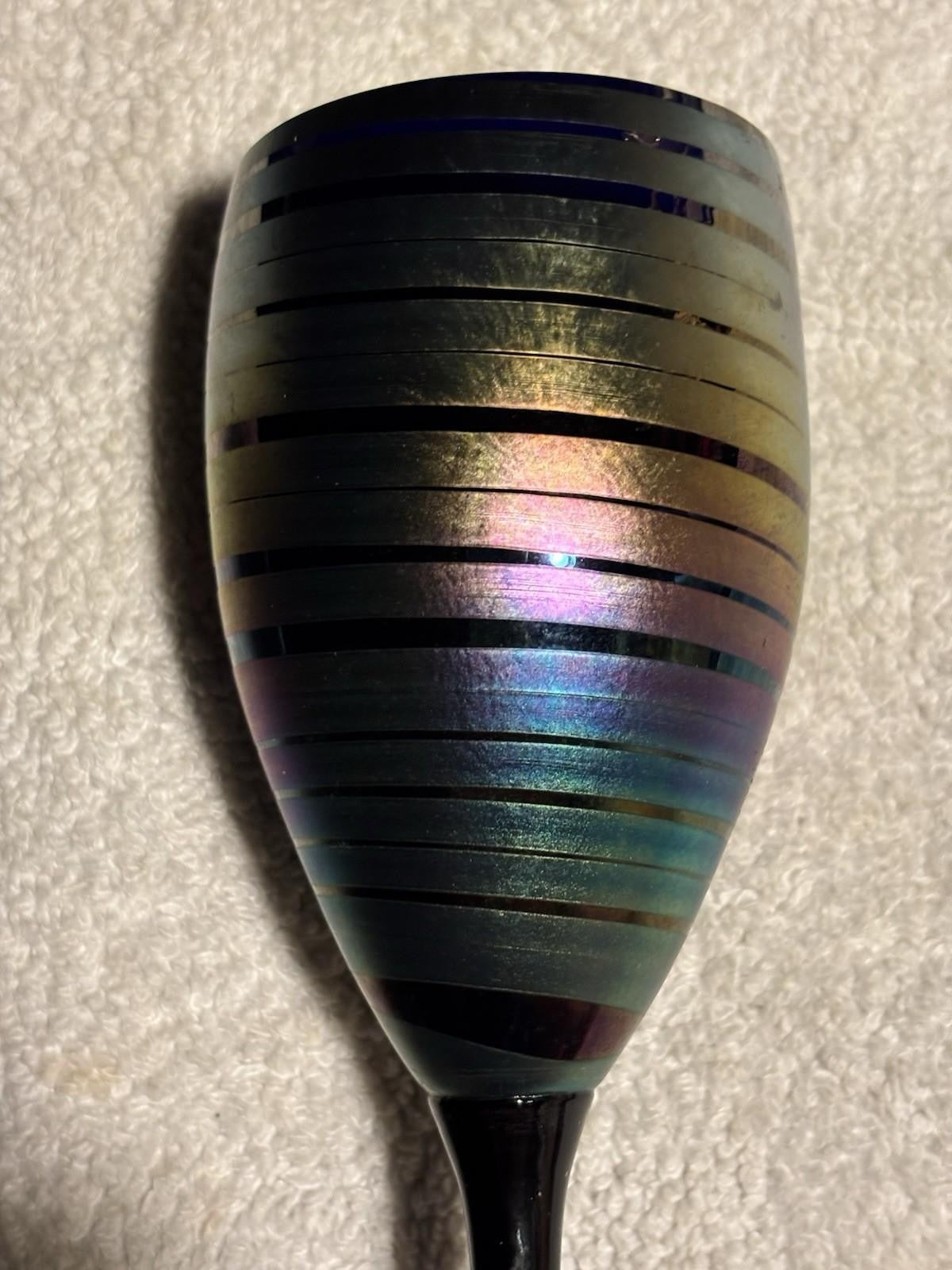 Vintage 1978 Steven Maslach Iridescent Wine Goblet 9“ Tall Signed