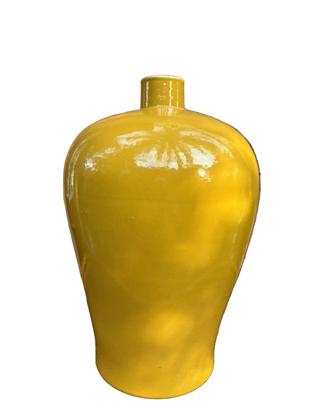 19” Vintage Chinese Vase Egg Yolk Yellow Glaze Apocryphal Blue 6 Character Mark