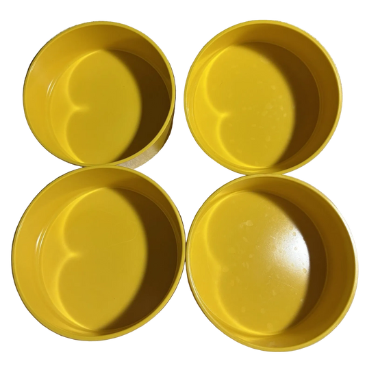 4 Heller Massimo Vignelli Bowls Yellow Melamine Stackable Mod 5" by 2.25"